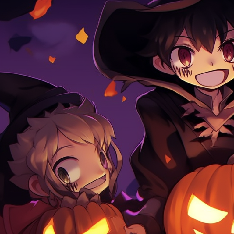 Five characters styled as classic monsters, set against shadowy tombstones, midnight hues and cobweb details. unique halloween theme for 5 friends matching pfp pfp for discord.