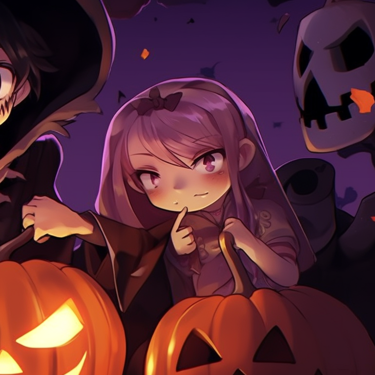 Five characters styled as classic monsters, set against shadowy tombstones, midnight hues and cobweb details. unique halloween theme for 5 friends matching pfp pfp for discord.