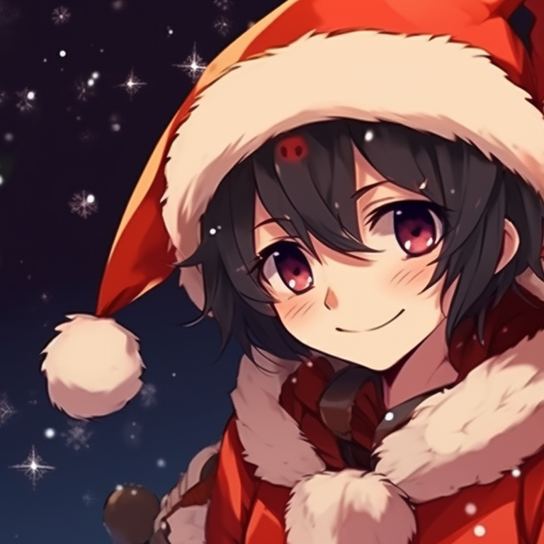 Two characters in Santa outfits, stargazing with warm hues and soft lines. adorable matching christmas discord pfp pfp for discord.