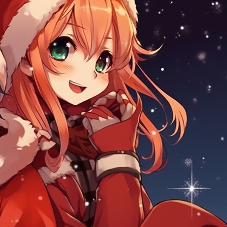 Two characters in Santa outfits, stargazing with warm hues and soft lines. adorable matching christmas discord pfp pfp for discord.