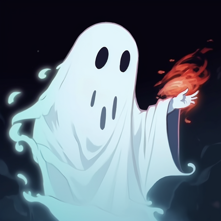 Close-up of two phantoms, detailed contours and ghostly wisps, gazing with hollow expressions. animated ghost for halloween theme pfp for discord.