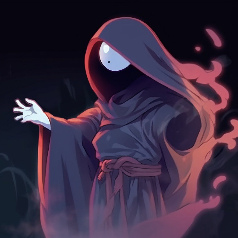 Close-up of two phantoms, detailed contours and ghostly wisps, gazing with hollow expressions. animated ghost for halloween theme pfp for discord.