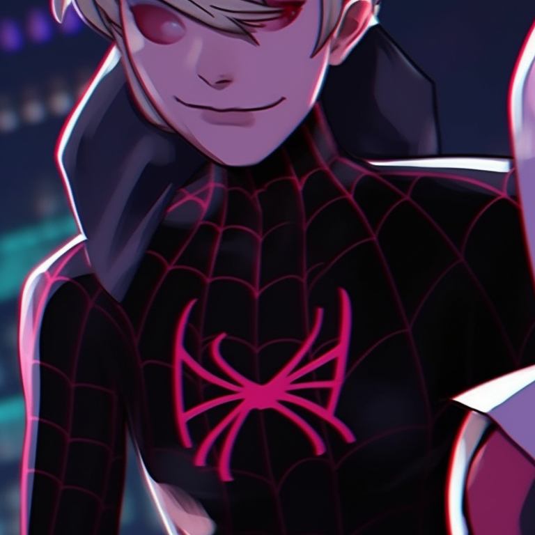 Silhouette of Gwen and Miles, prominent spider web pattern and moonlit ambience. spiderverse gwen and miles matching pfp pfp for discord.