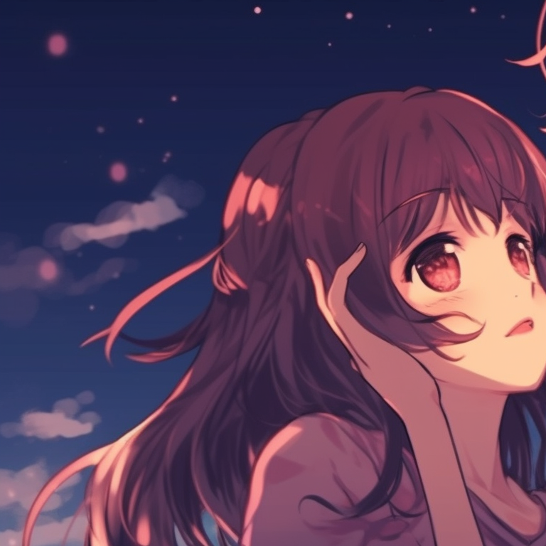 Two characters standing side-by-side with identical serene expressions and synchronized body language. charming matching couple pfp pfp for discord.