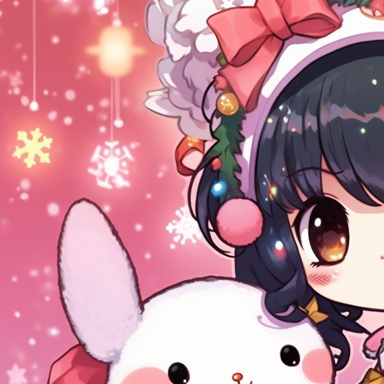 Two characters under a twinkling starry sky, holiday decor and soft pastel aesthetics. unforgettable matching my melody christmas profile pictures pfp for discord.