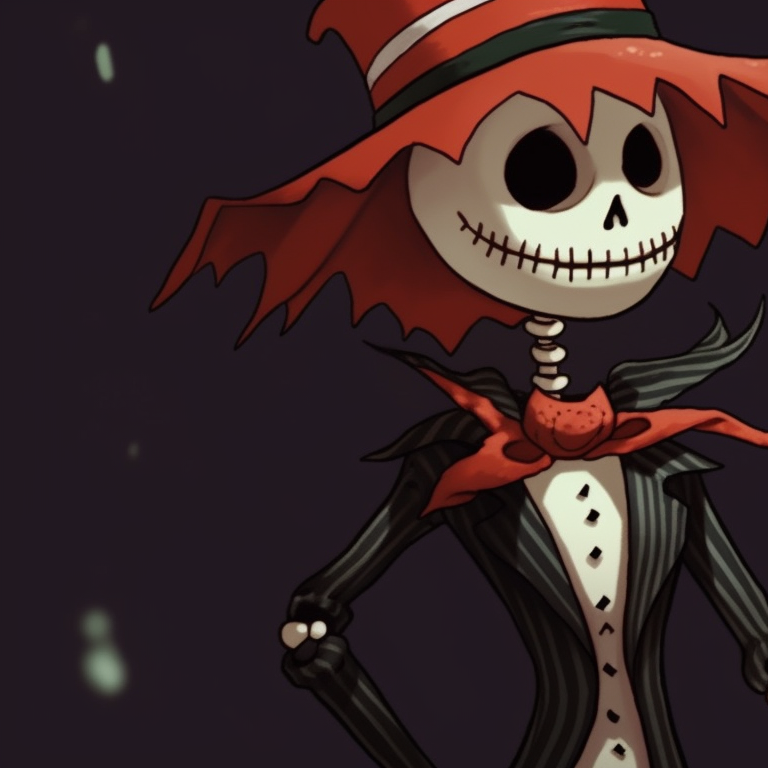 Two skeletal characters in Christmas attire, bold lines and wintry colors. holiday themed matching christmas skeleton pfp pfp for discord.