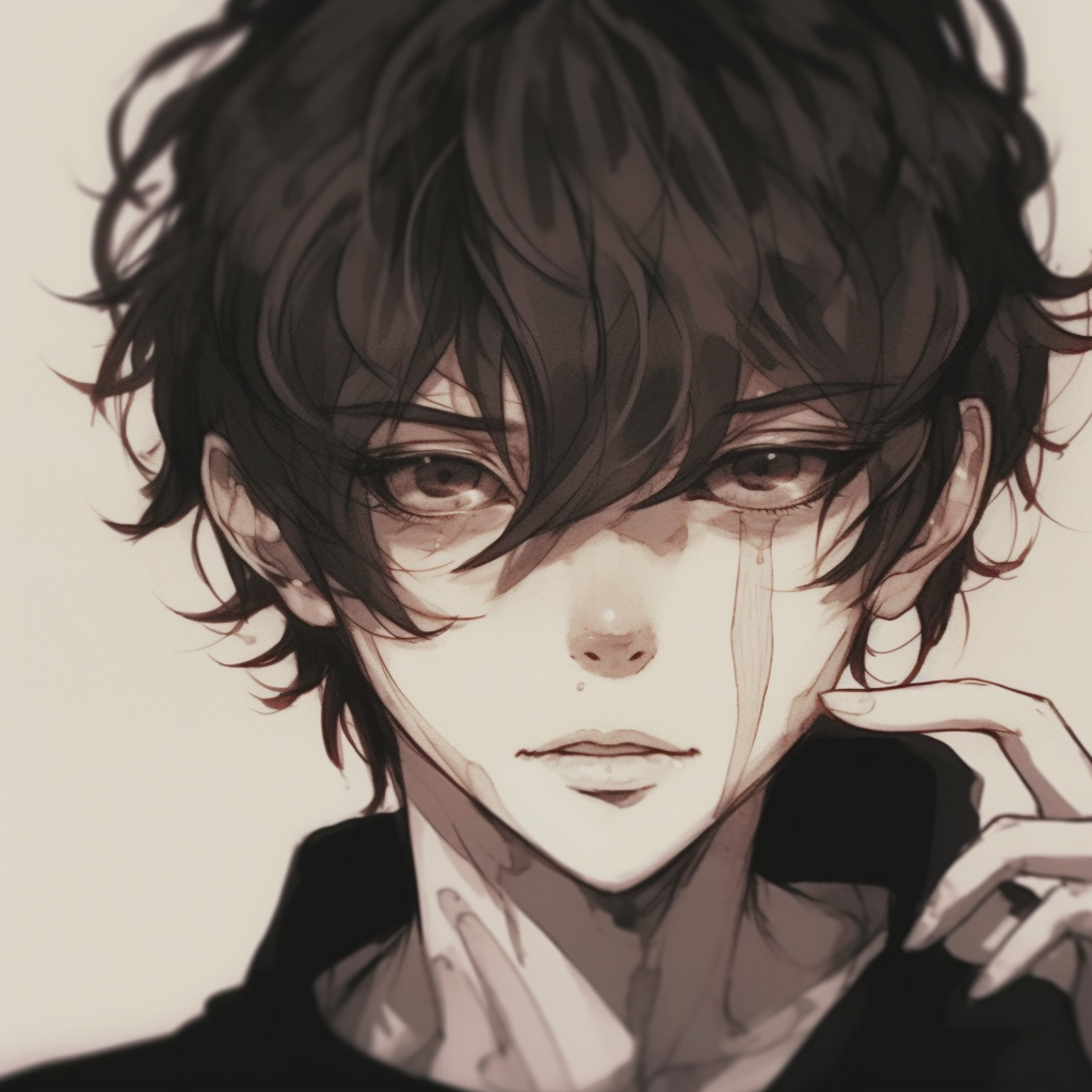 Aesthetic anime boy sketched in pencil detail, with expressive eyes. creative anime boy pfp aesthetic pfp for discord.
