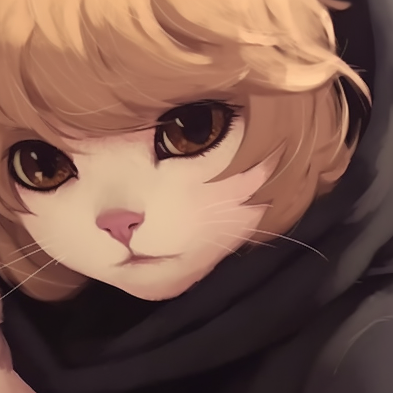 Two characters with piercing gazes, their feline features detailed with cool tones. boy and girl cat matching pfp pfp for discord.