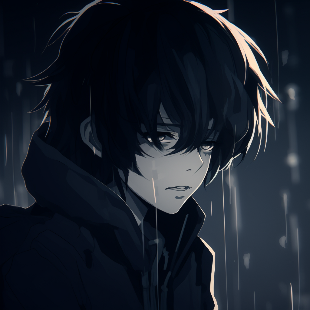 Anime boy character in a state of longing, depicted in cool tones. charming sad anime pfpHD, free download