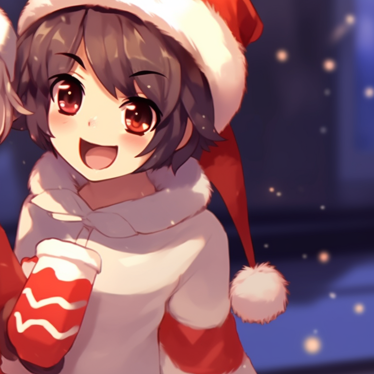 Two characters singing carols, vivacious expressions, and soft pastel shades. fun matching christmas discord server pfp pfp for discord.