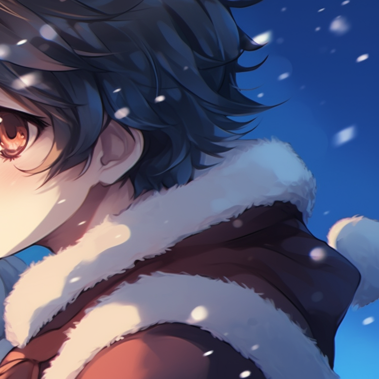 Two characters under a mistletoe, dramatic lighting and contrasting shadows. beautiful matching christmas pfp anime pfp for discord.