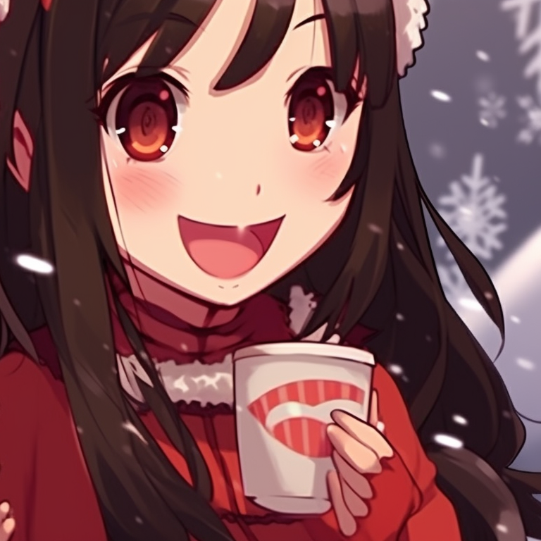 Two anime girls wearing Santa hats, playfully posing with Christmas props, bright colors and distinct outlines. favorite matching christmas anime girl pfp pfp for discord.