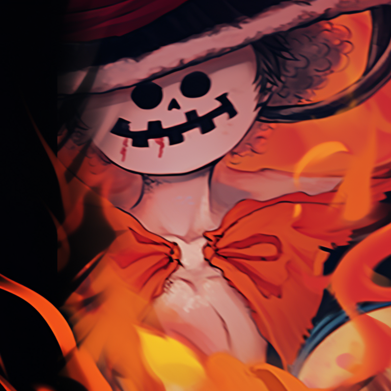 Two characters with mystical powers, detailed effects and radiant colors. one piece halloween themed matching pfps pfp for discord.
