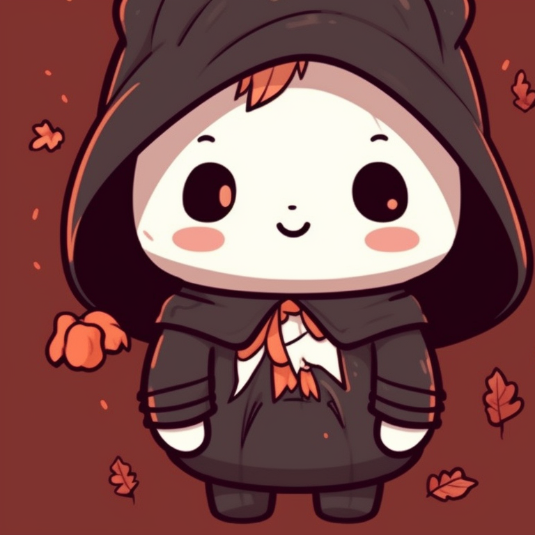 Both characters surrounded by falling leaves, warm autumn colors enhancing their cute matching outfits. creative halloween theme ideas for milk and mocha bear matching pfp pfp for discord.