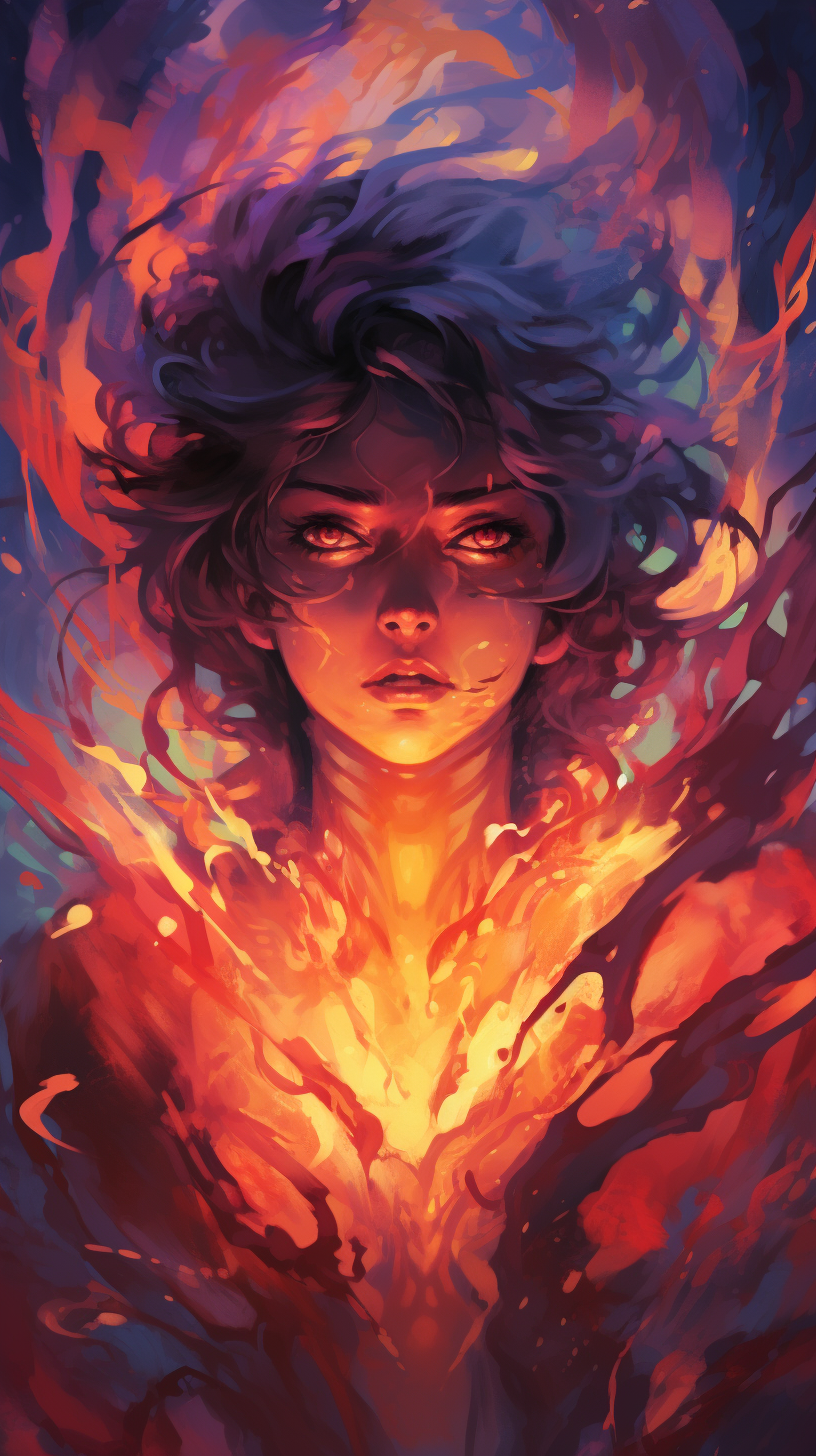 Character breaking through an energy barrier in an invigorating abstract anime scene; dynamic lines with detailed shading. phone art wallpaper