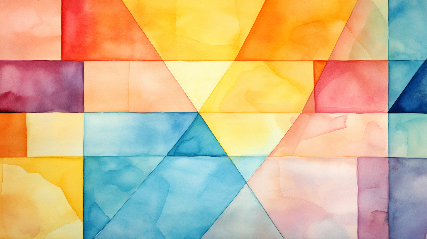 Watercolor geometric figures interplaying with dimensions; blend of contrasting and harmonizing colors.desktop, phone, HD & HQ free wallpaper, free to download