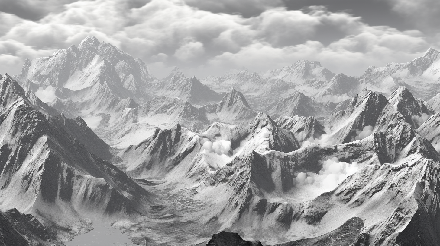 A vibrant, high-resolution image showcasing mountain peaks and desolate scenery; rich grayscale rendition.desktop, phone, HD & HQ free wallpaper, free to download