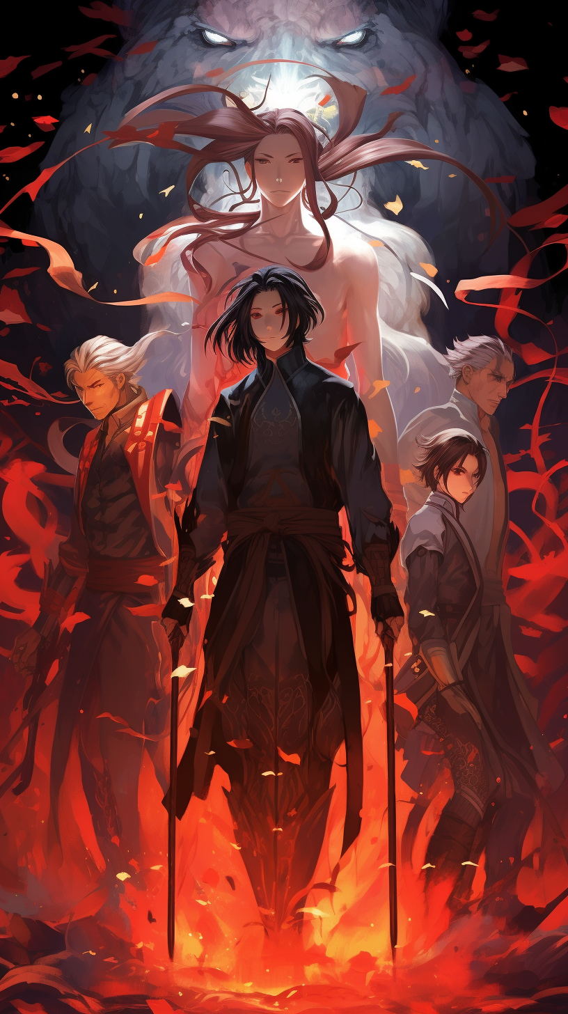 Showcases the intricate detail, and use of heavy black in representing a dark gothic theme; Manhua style. phone art wallpaper