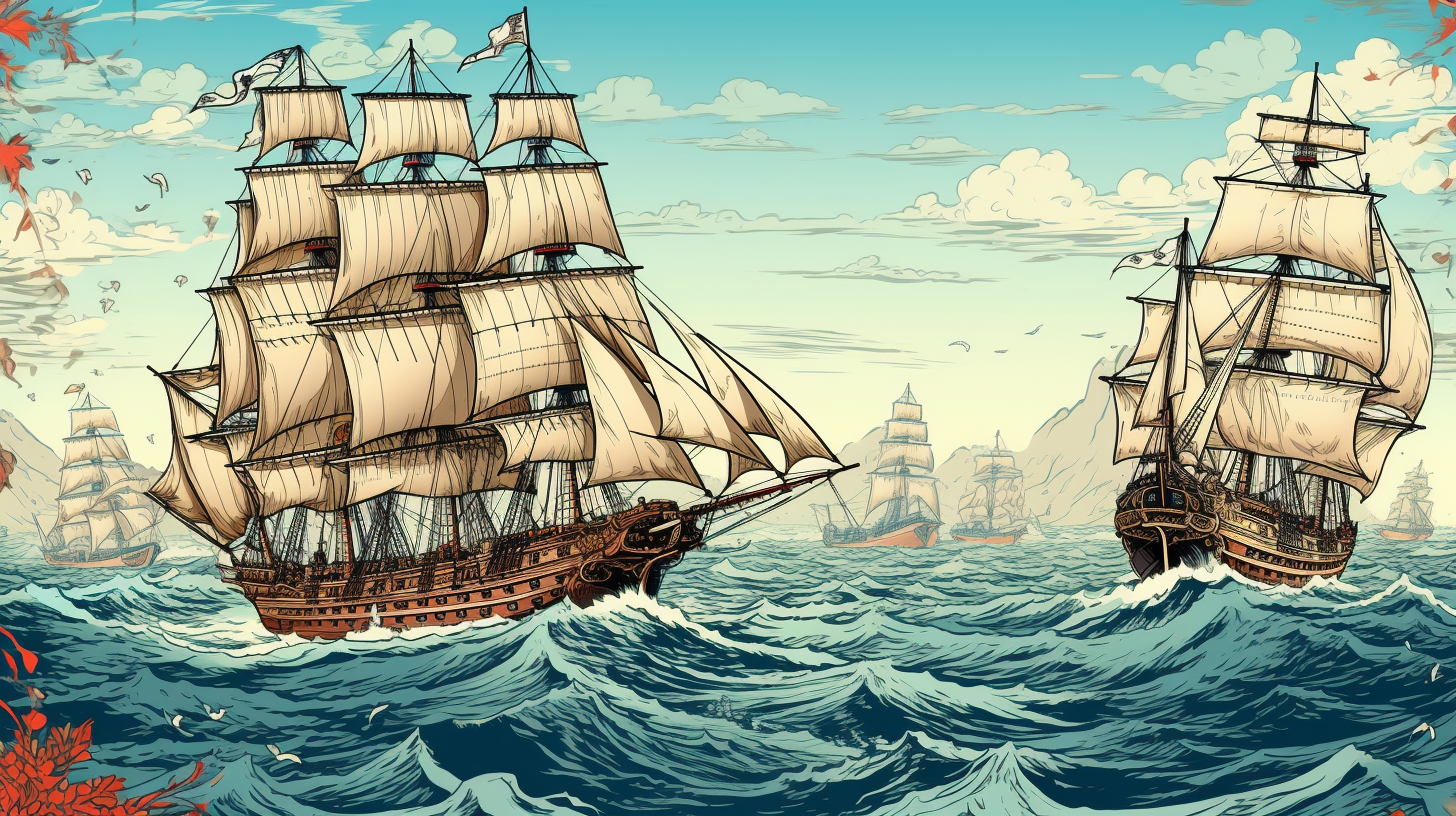 Nautical theme featuring vintage ships sailing on the high seas; detailed linework.desktop, phone, HD & HQ free wallpaper, free to download