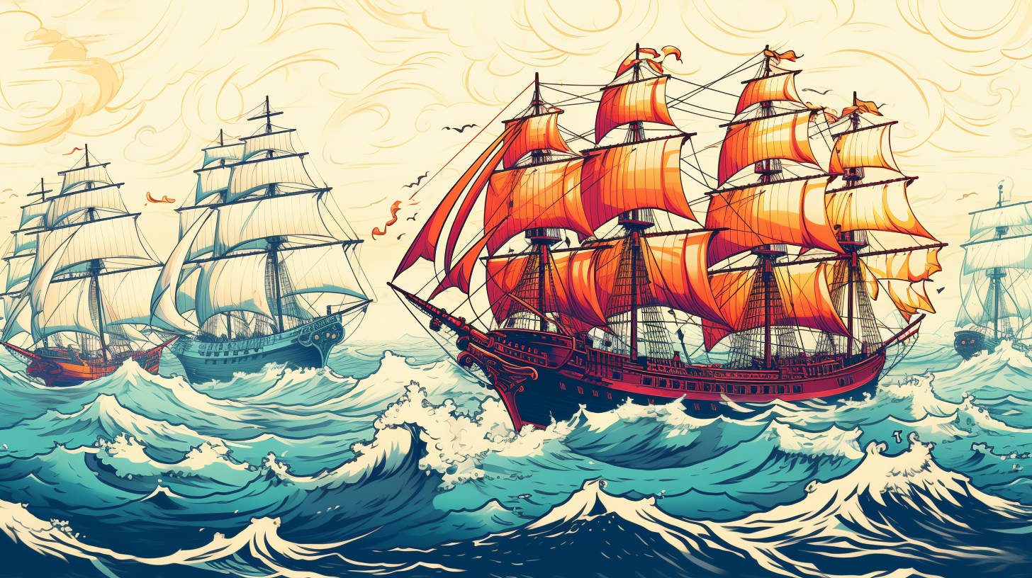 Drawing of a vintage ship in high detail; intricate lines, strong shading, and focus on sea elements.desktop, phone, HD & HQ free wallpaper, free to download