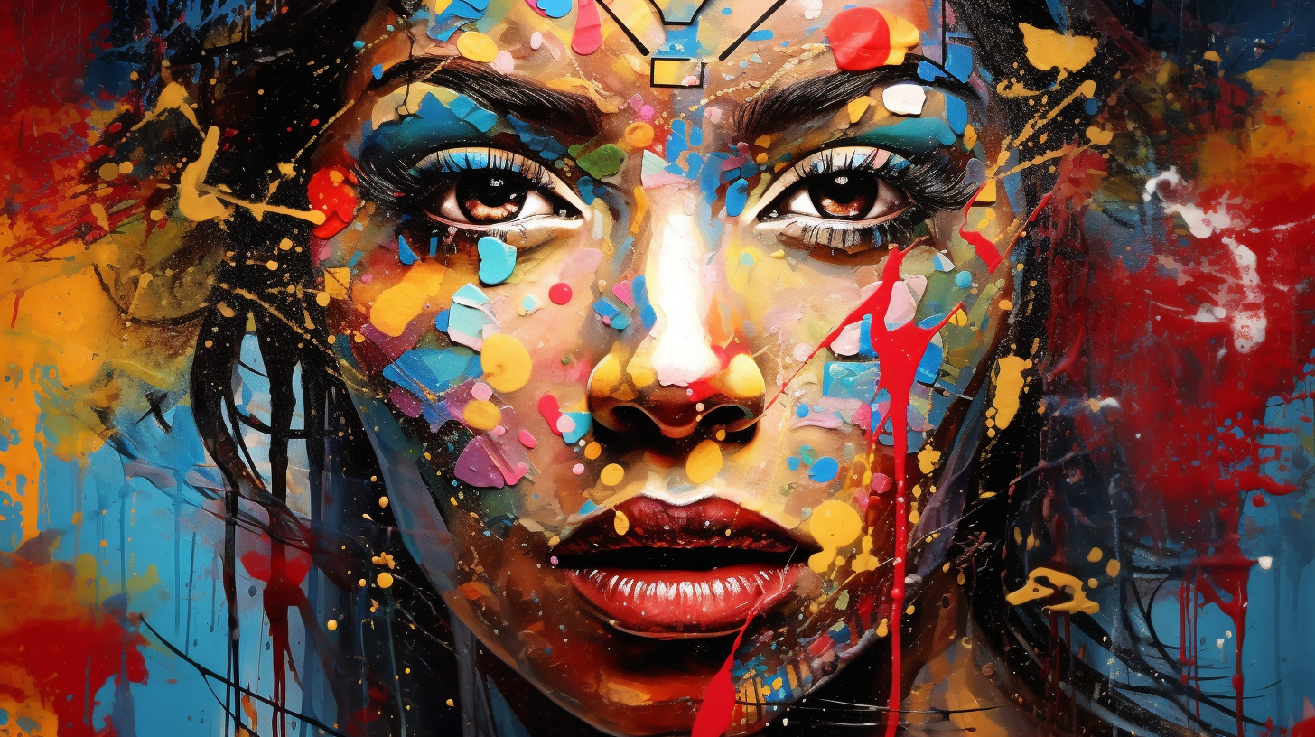 Artistic portrait amidst colorful graffiti; displays an eye-catching mix of hues.desktop, phone, HD & HQ free wallpaper, free to download