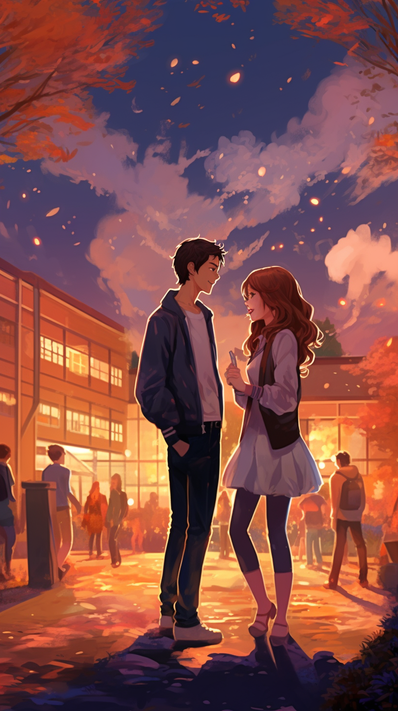 Rooftop setting featuring a couple enjoying a serene moment; detailed with soft, gentle shading. phone art wallpaper