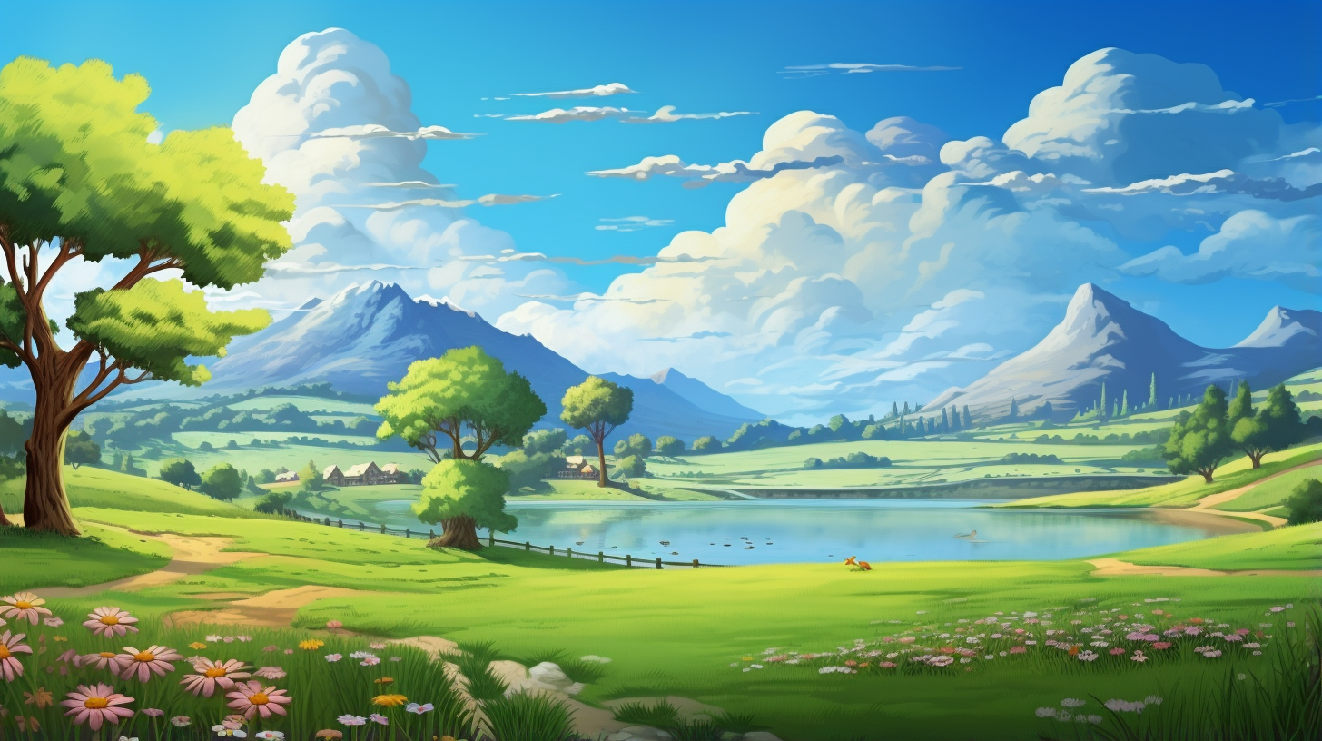 A pastoral landscape using classic art style; high emphasis on the balance between nature and humans. desktop, phone, HD & HQ free wallpaper, free to download