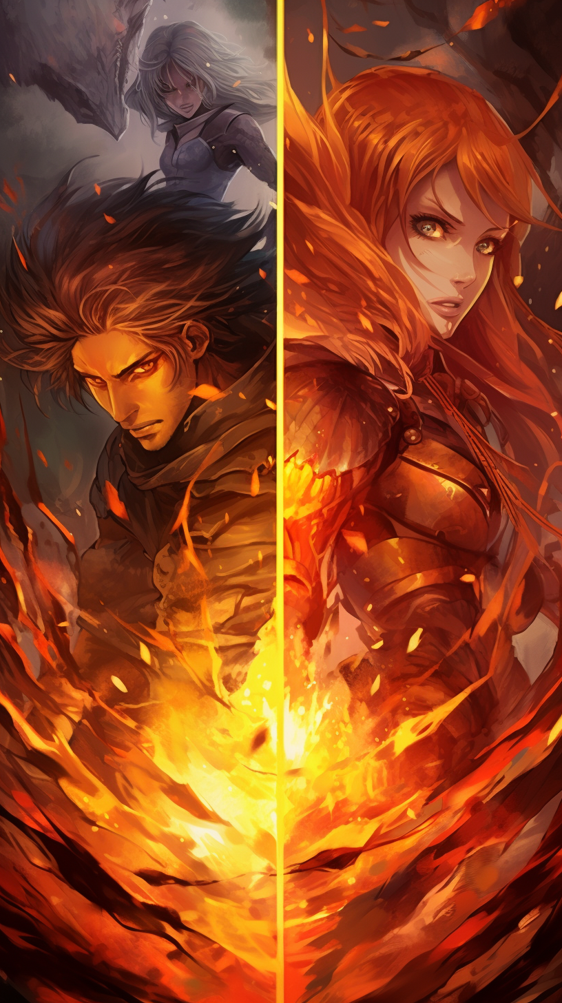 Close-up view of two manga characters in a face-off; bold lines and emotive facial expressions. phone art wallpaper