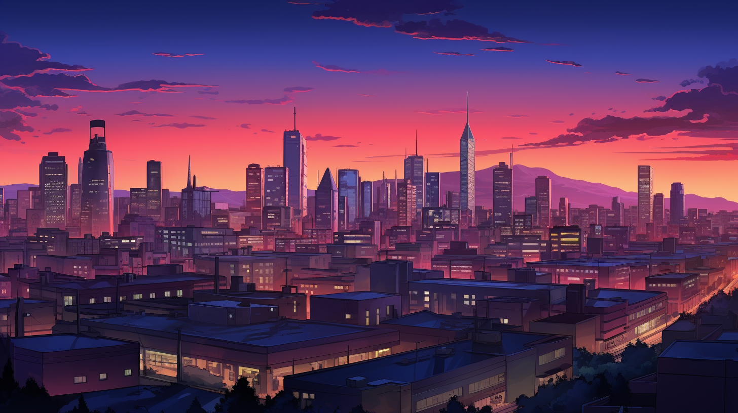 Detailed portrayal of a cityscape at dusk in high-resolution, the shadows and highlights of the cityscape created with fine contrasting lines.desktop, phone, HD & HQ free wallpaper, free to download