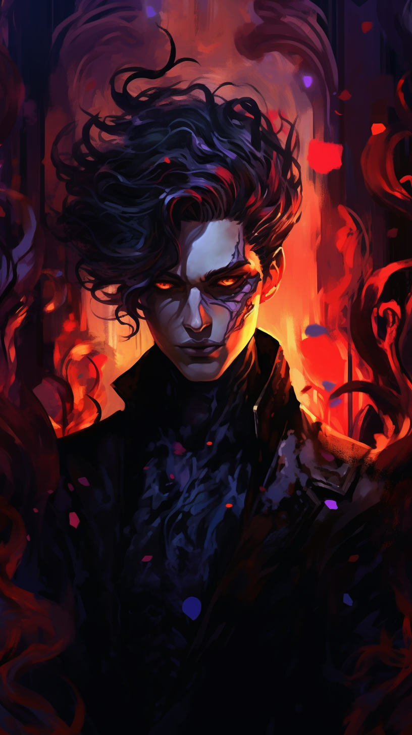 An anime rival presented in monochrome; detailed with intricate patterns and striking, bold lines. phone art wallpaper