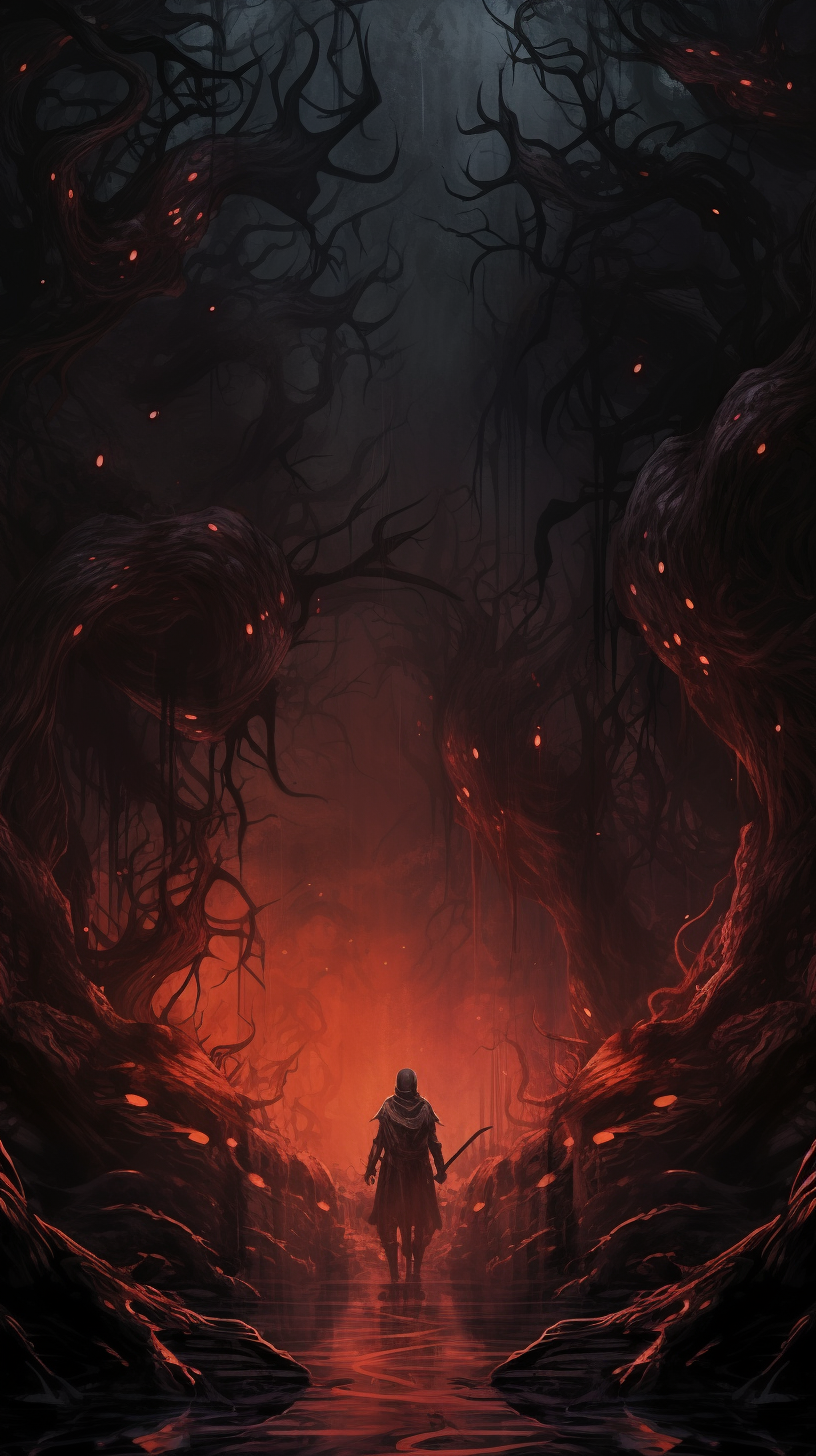 Manhua sketch of spooky trees, shading adds depth and darkness, enforcing the fearful atmosphere. phone art wallpaper