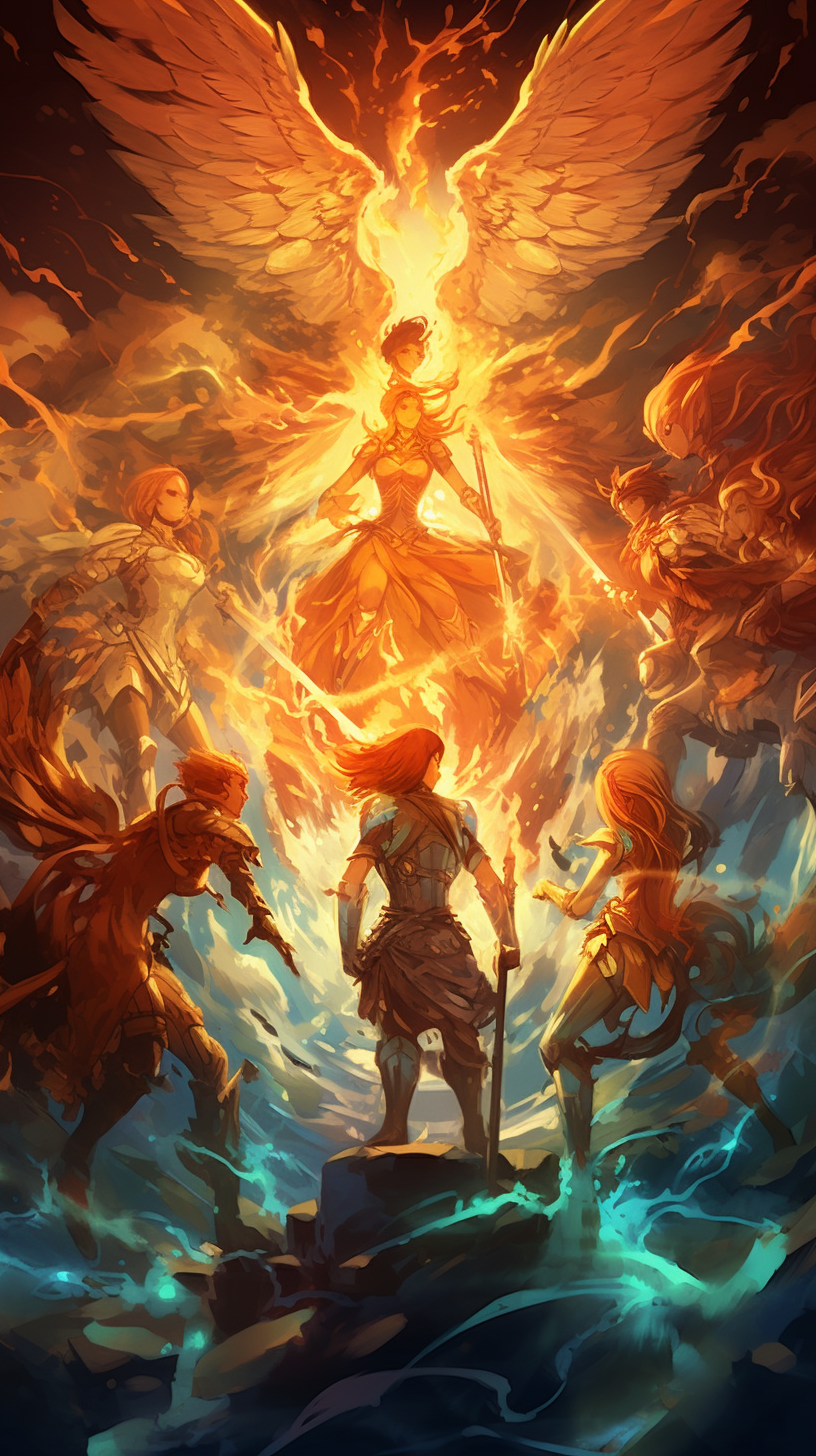 Anime characters charging forward with energy emanating; filled with movement lines and adrenaline. phone art wallpaper