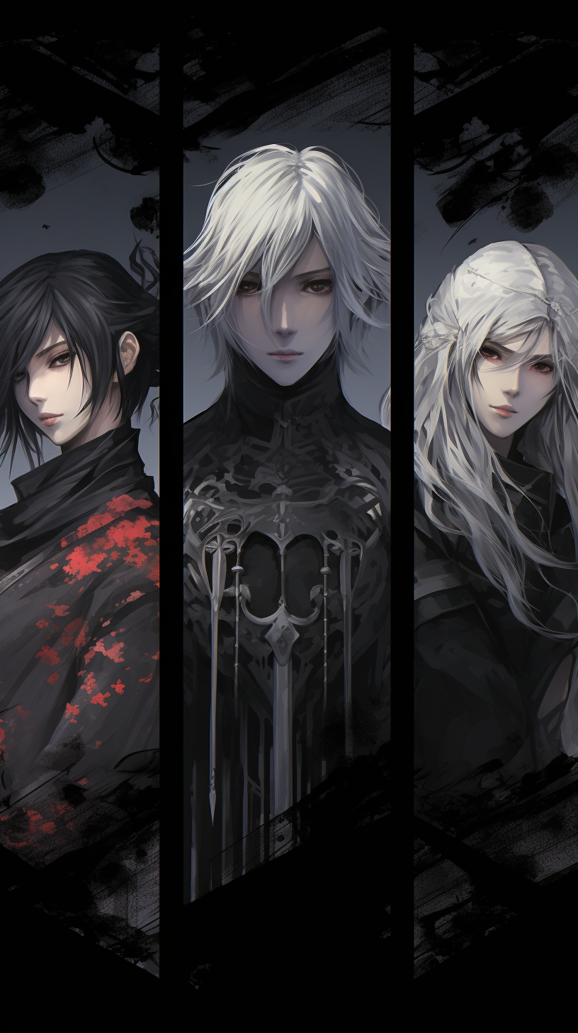 A focus on the dark, ominous overall atmosphere with heavy use of shadow; gothic Manhua art style. phone art wallpaper