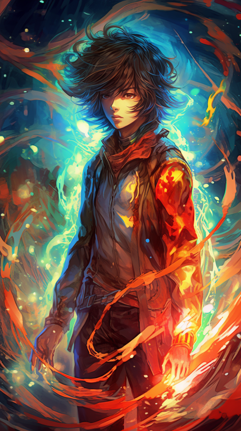 Manga character channeling an energy blast; filled with detailed lines and circular energy patterns. phone art wallpaper