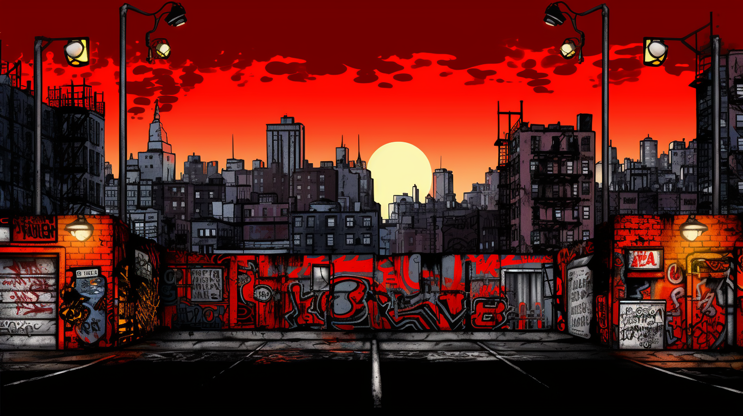 Urban landscape depicted in graffiti style; stark contrasting black and white palette.desktop, phone, HD & HQ free wallpaper, free to download