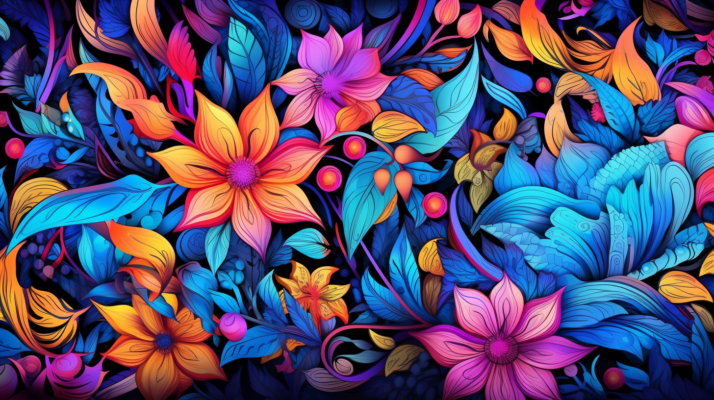 Abstract style floral patterns; colorful and bold hues. phone art wallpaper