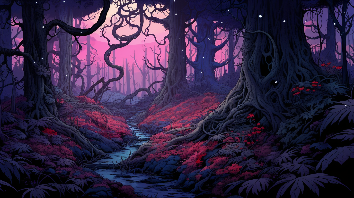 A sketch depicting a twilight forest scene; intricate linework and delicate shading.desktop, phone, HD & HQ free wallpaper, free to download