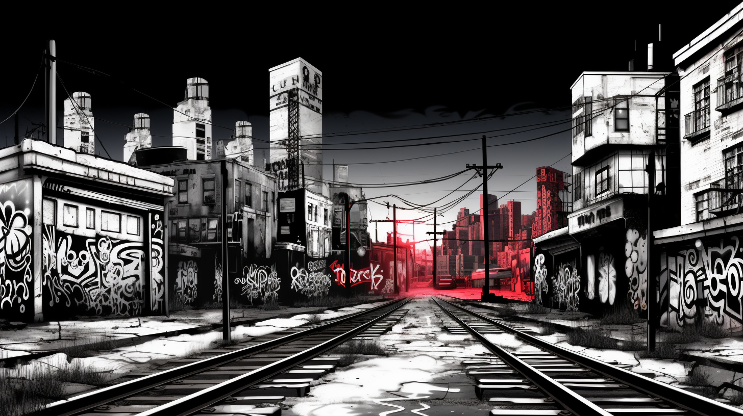 Street art captured in deep blacks and stark whites; detailed graffiti imagery of the urban scene.desktop, phone, HD & HQ free wallpaper, free to download