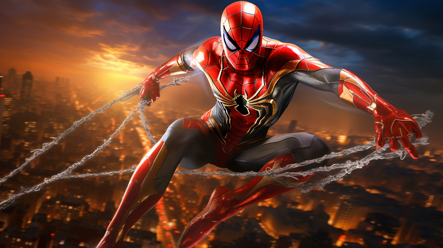 Spider-Man in airborne action; detailed surroundings and fluid movement.desktop, phone, HD & HQ free wallpaper, free to download