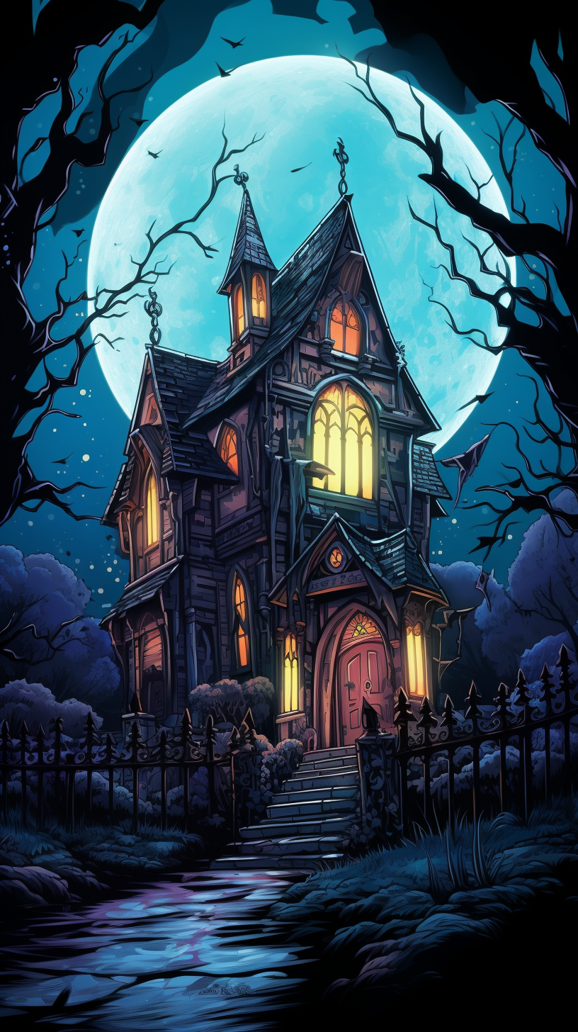 Detailed portrayal of an eerie castle with tormented clouds; gothic architecture phone art wallpaper