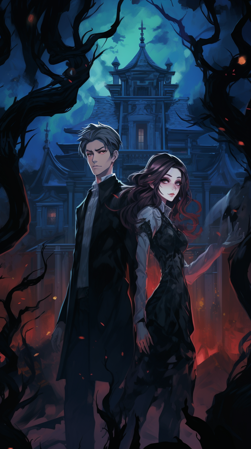 A hauntingly detailed manhua artwork of a grim mansion; fine stroke lines present. phone art wallpaper