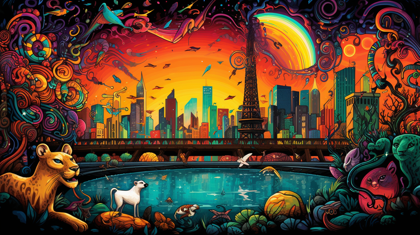 Depictions of city-dwelling animals with graffiti styles; fine lines and intricate details.desktop, phone, HD & HQ free wallpaper, free to download