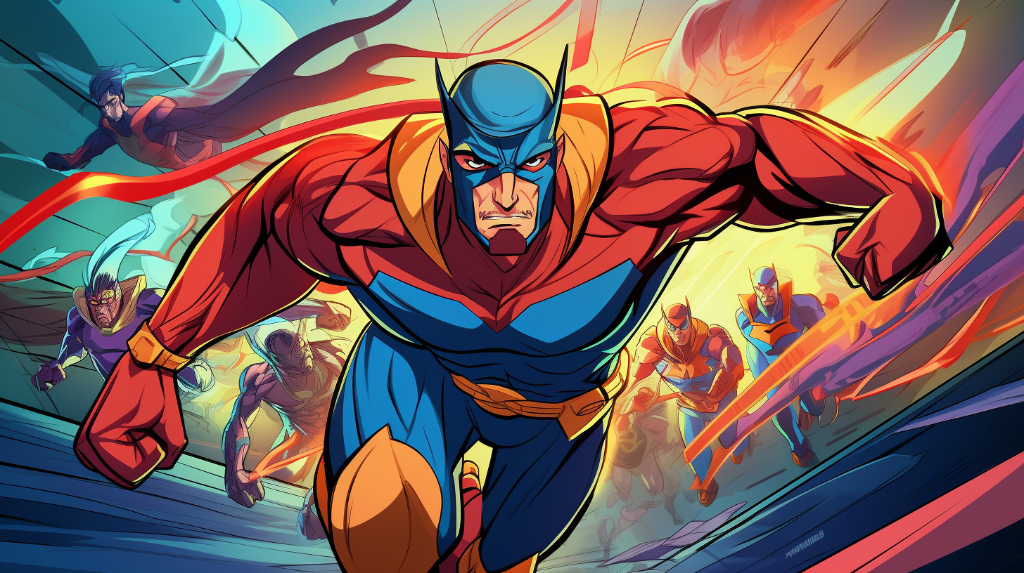 Flight poses of superheroes; emphasis on character details and muscular depiction.desktop, phone, HD & HQ free wallpaper, free to download