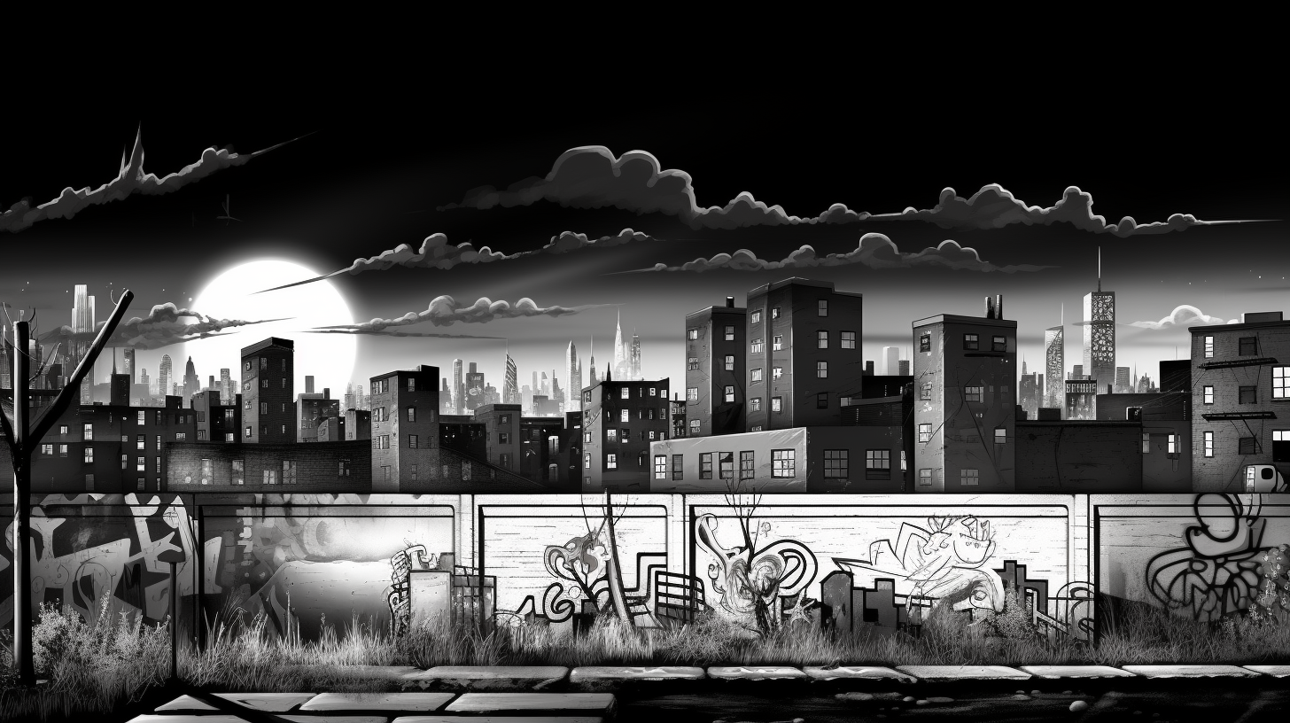 Black and white scene of graffiti art; contains monochrome coloring with striking contrast.desktop, phone, HD & HQ free wallpaper, free to download