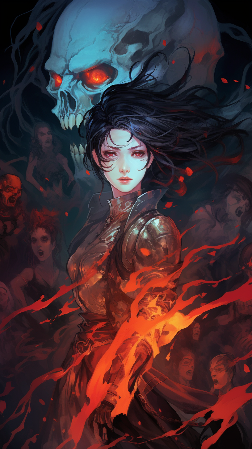 Manhua illustration of specters with eerie presence; tied together with thin, wispy lines. phone art wallpaper