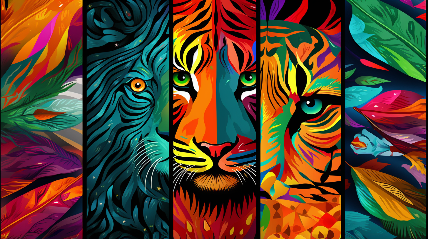 Wild animals featured in bold, abstract styles; dynamic color combinations. desktop, phone, HD & HQ free wallpaper, free to download