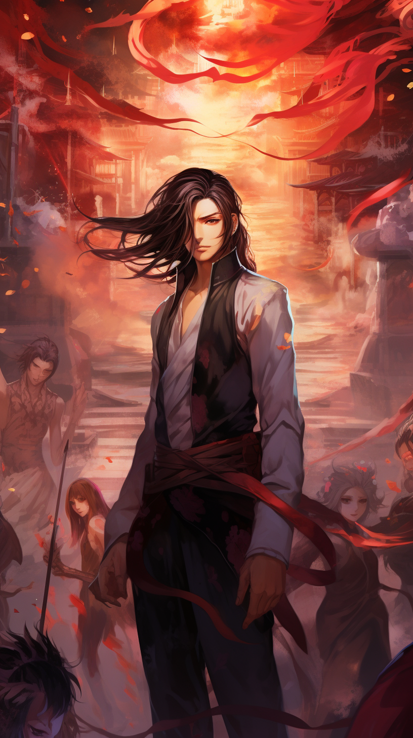 Depicts a bleak atmosphere with darkened, enigmatic gothic characters; typical of Manhua artwork. phone art wallpaper