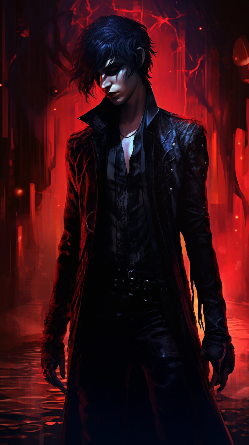 Dark catacombs as a backdrop highlighting the central vampire figure; fine details depicting the cold stone surroundings. phone art wallpaper