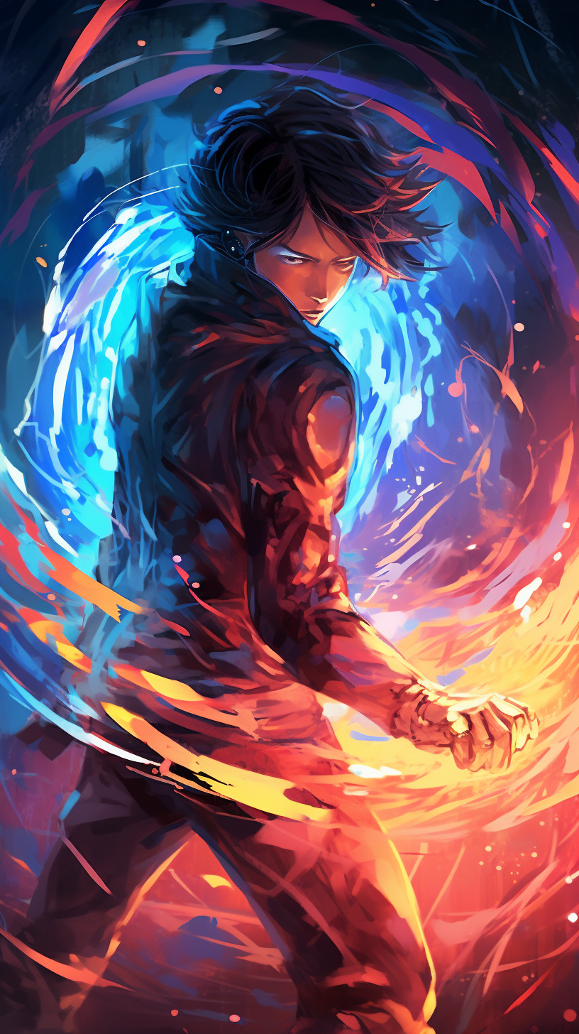 Manga character swinging a fist; detailed linework and speed lines showing action. phone art wallpaper