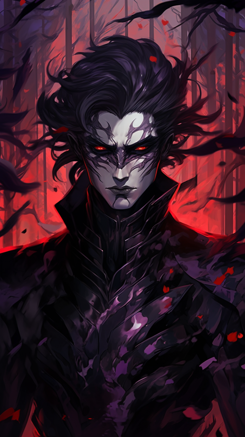 A silhouette-style image of a villain from manga, focusing on form rather than detail. phone art wallpaper